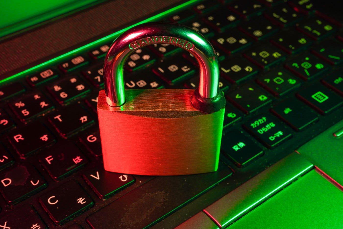 A padlock resting on a keyboard, symbolizing SSL/TLS encryption and website security.